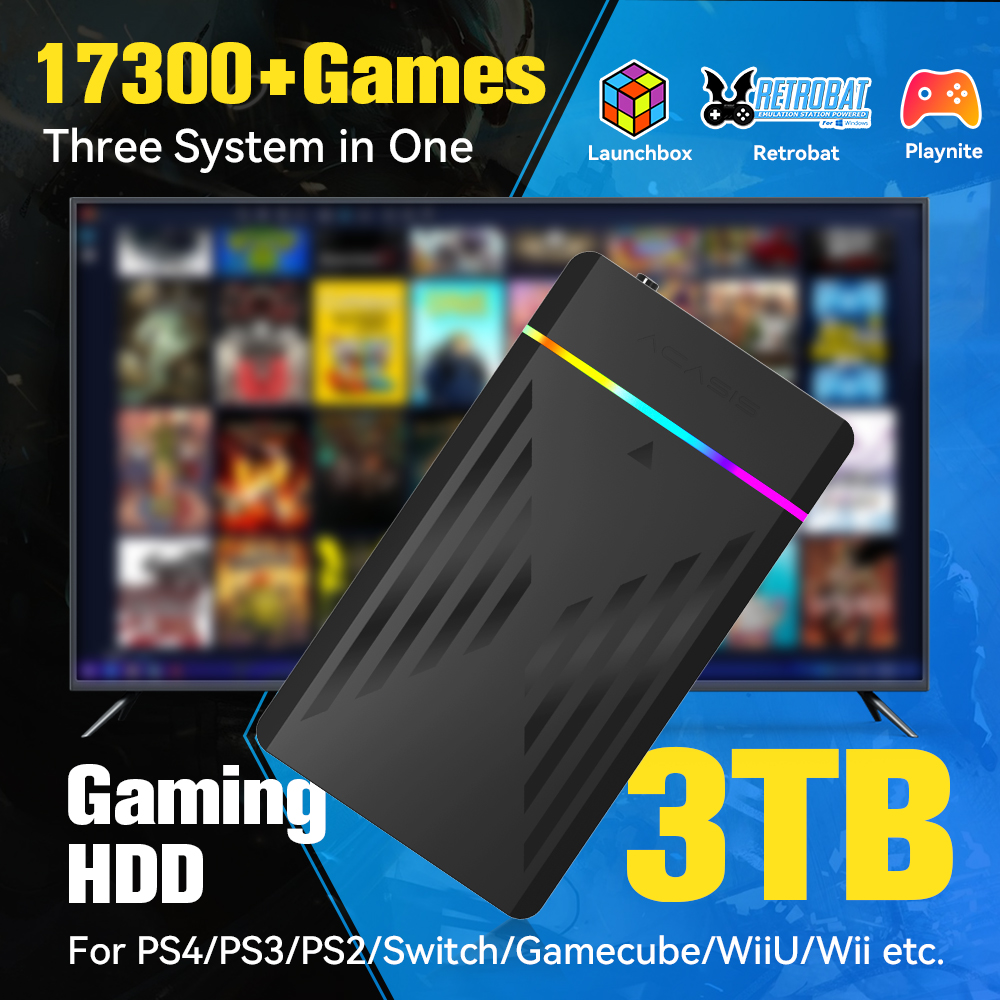 Retro Gaming Device - 3 تيرابايت محمول للألعاب HDD LaunchBox/Retrobat/Playnite